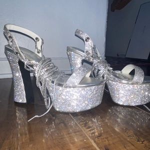 Y2k Rhinestone tie up platform heels
